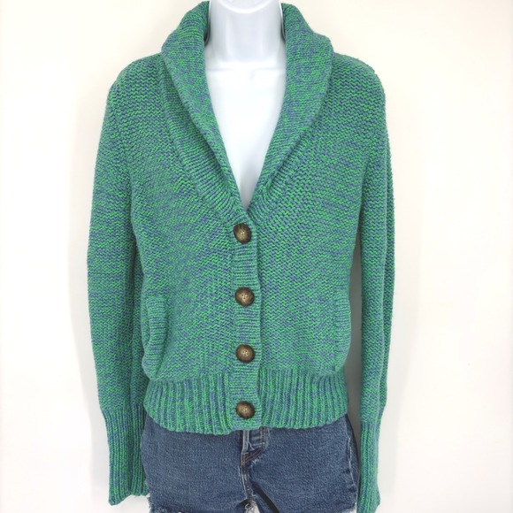 American Eagle Outfitters Sweaters - American Eagle Chunky Knit Shawl Collar Cardigan Sweater LG Green‎ Blue Pockets